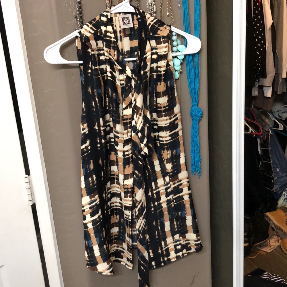 Anne Kline tank blouse with tie neck